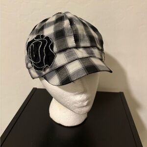 Plaid Cap with Black Rose Accent
